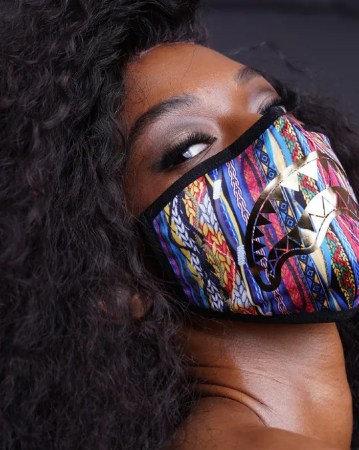 1994 GOLD METALLIC SHARK POLYESTER FACE MASK>SPRAYGROUND Discount
