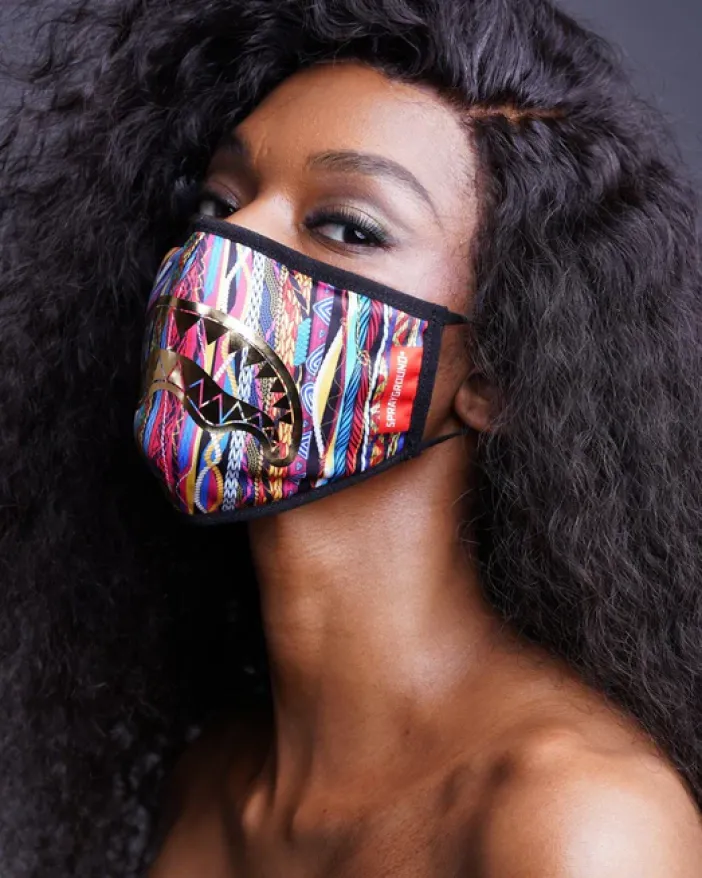 1994 GOLD METALLIC SHARK POLYESTER FACE MASK>SPRAYGROUND Discount