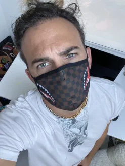 ADULT SHARKS IN PARIS (SIDE SHARK) FORM-FITTING FACE MASK><noscript><img width=
