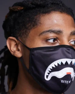 BITE ME SHARK (BLK) POLYESTER FACE MASK><noscript><img width=