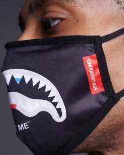 BITE ME SHARK (BLK) POLYESTER FACE MASK><noscript><img width=
