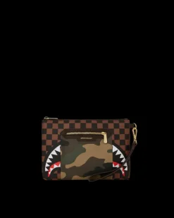EXTERIOR GOLD ZIP POCKET SHARKS IN PARIS CROSSOVER CLUTCH>SPRAYGROUND Clearance