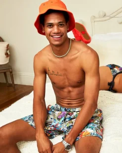 FLORAL MONEY SHOTO SWIM TRUNKS><noscript><img width=
