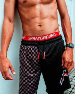 GREY CHECKERED SPLIT CORTO SWIM TRUNKS>SPRAYGROUND Best