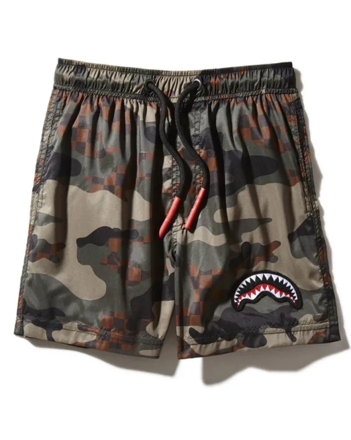 KIDS CAMO CHECKERED SWIM TRUNKS>SPRAYGROUND Sale