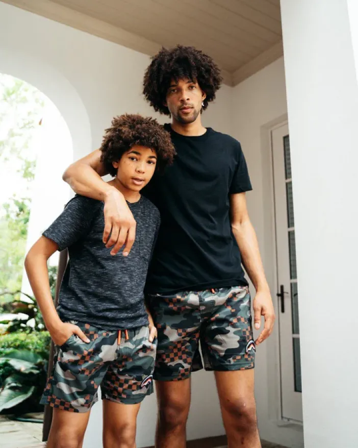 KIDS CAMO CHECKERED SWIM TRUNKS>SPRAYGROUND Sale