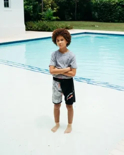 KIDS DAMAGE CONTROL SWIM TRUNKS><noscript><img width=