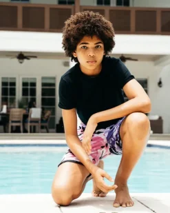 KIDS SPLIT CAMO SWIM TRUNKS><noscript><img width=