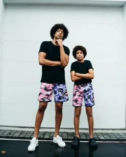 KIDS SPLIT CAMO SWIM TRUNKS><noscript><img width=
