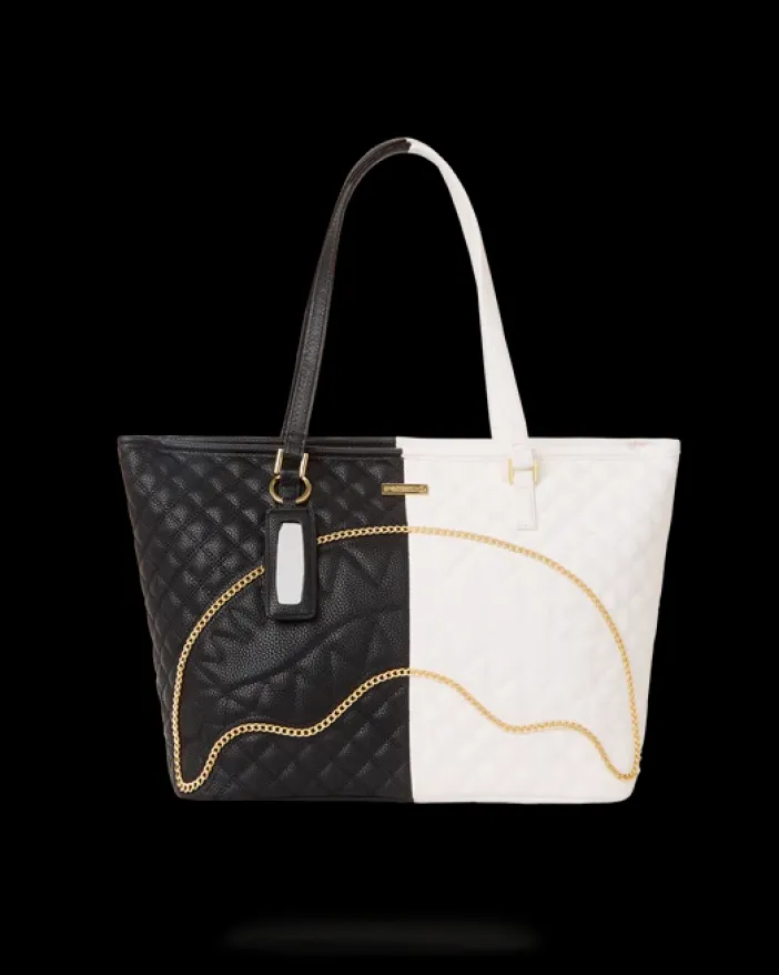 LEVELED UP SPLIT QUILT SHARK TOTE>SPRAYGROUND New