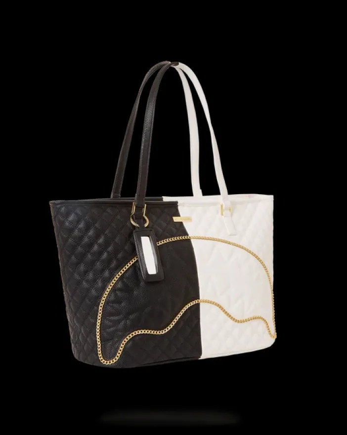 LEVELED UP SPLIT QUILT SHARK TOTE>SPRAYGROUND New