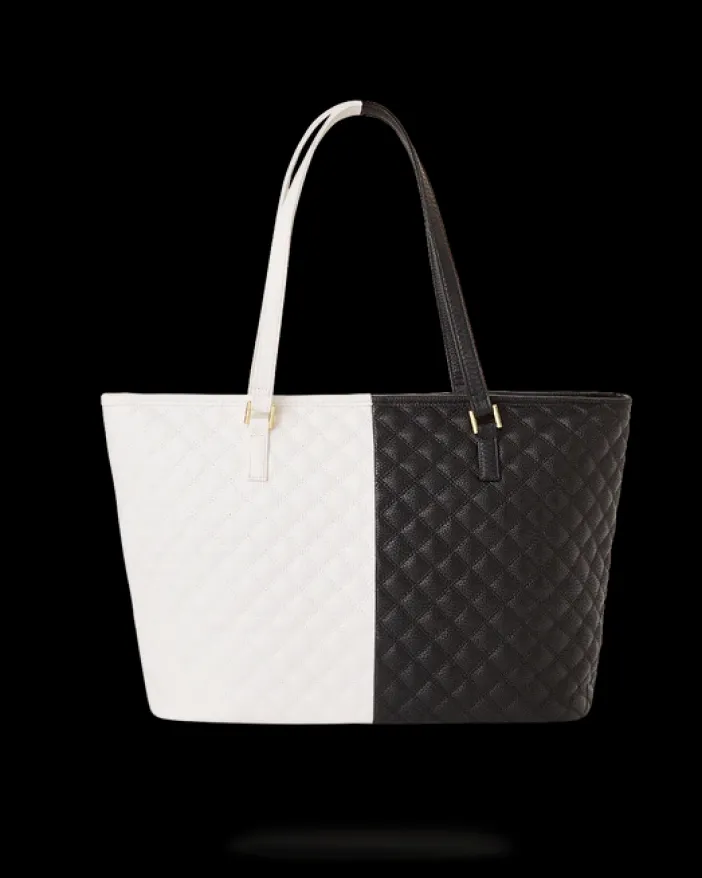 LEVELED UP SPLIT QUILT SHARK TOTE>SPRAYGROUND New