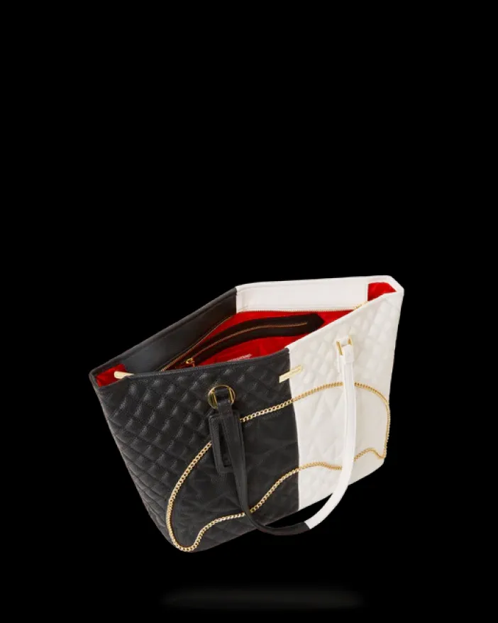 LEVELED UP SPLIT QUILT SHARK TOTE>SPRAYGROUND New
