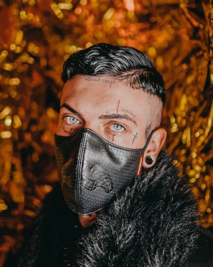 MIDNIGHT SHARK VEGAN LEATHER FACEMASK>SPRAYGROUND Discount