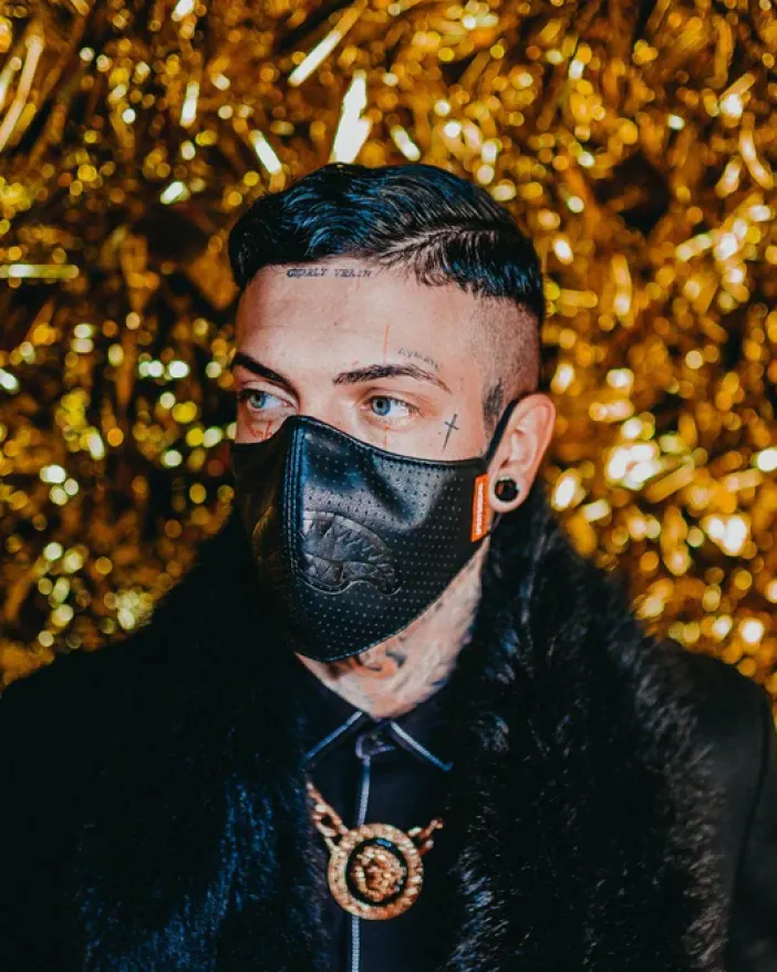 MIDNIGHT SHARK VEGAN LEATHER FACEMASK>SPRAYGROUND Discount