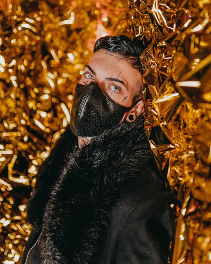 MIDNIGHT SHARK VEGAN LEATHER FACEMASK>SPRAYGROUND Discount