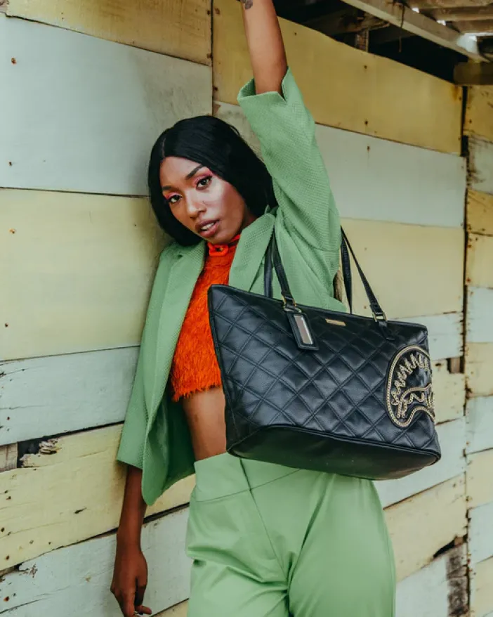 NOIR QUILT GOLD CHAIN SHARK TOTE>SPRAYGROUND Outlet
