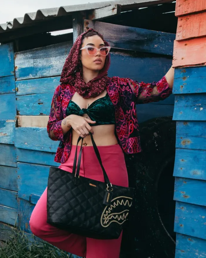 NOIR QUILT GOLD CHAIN SHARK TOTE>SPRAYGROUND Outlet