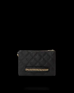 NOIR QUILT GOLD CHAIN SHARK CROSSOVER CLUTCH><noscript><img width=