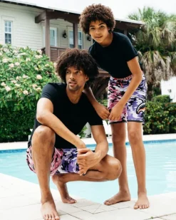 SPLIT CAMO CORTO SWIM TRUNKS><noscript><img width=