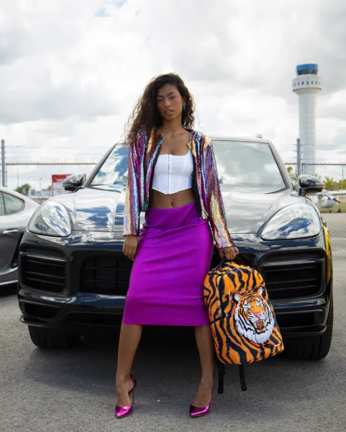 TIGER COZY VELOUR FUR BACKPACK>SPRAYGROUND